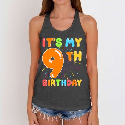 ItS My 9th Birthday 9 Nine Happy Birthday Boy Or Girl Art Women's Knotted Racerback Tank