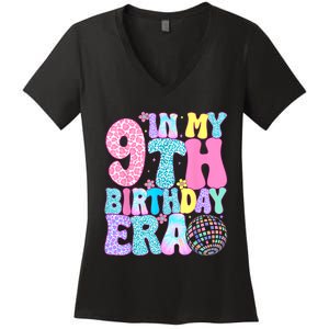 In My 9th Birthday Era Nine Bday 9 Year Old Birthday Girl Women's V-Neck T-Shirt