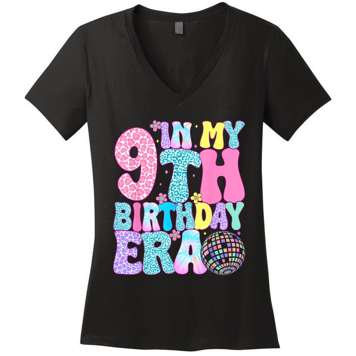 In My 9th Birthday Era Nine Bday 9 Year Old Birthday Girl Women's V-Neck T-Shirt