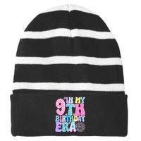 In My 9th Birthday Era Nine Bday 9 Year Old Birthday Striped Beanie with Solid Band