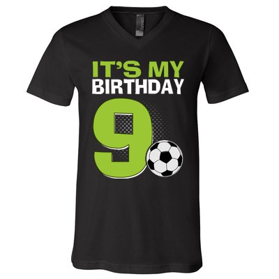 ItS My 9th Birthday Boy Soccer Football 9 Years Old V-Neck T-Shirt