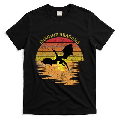 Imagine Magical And Mythical Fantasy Dragons In Sunset T-Shirt