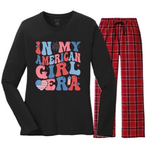 In My American Girl Era Retro 4th Of July Fourth Groovy Women's Long Sleeve Flannel Pajama Set 