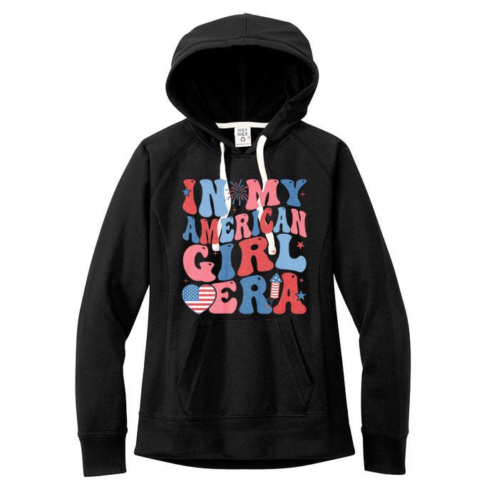 In My American Girl Era Retro 4th Of July Fourth Groovy Women's Fleece Hoodie