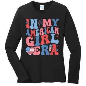 In My American Girl Era Retro 4th Of July Fourth Groovy Ladies Long Sleeve Shirt