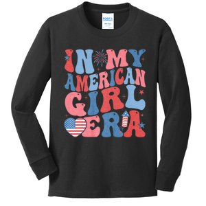 In My American Girl Era Retro 4th Of July Fourth Groovy Kids Long Sleeve Shirt