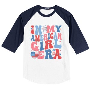 In My American Girl Era Retro 4th Of July Fourth Groovy Baseball Sleeve Shirt