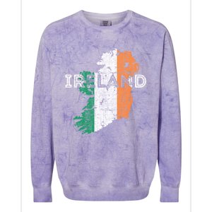 Irish Map And Flag Souvenir Gift Distressed Ireland Cool Gift Colorblast Crewneck Sweatshirt