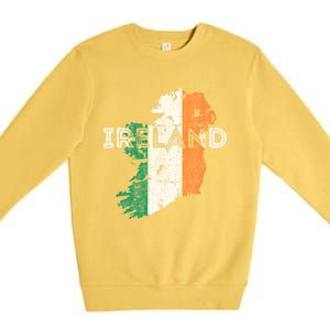 Irish Map And Flag Souvenir Gift Distressed Ireland Cool Gift Premium Crewneck Sweatshirt