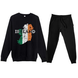 Irish Map And Flag Souvenir Gift Distressed Ireland Cool Gift Premium Crewneck Sweatsuit Set