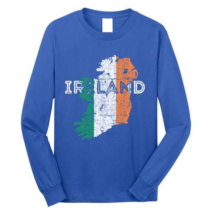 Irish Map And Flag Souvenir Gift Distressed Ireland Cool Gift Long Sleeve Shirt