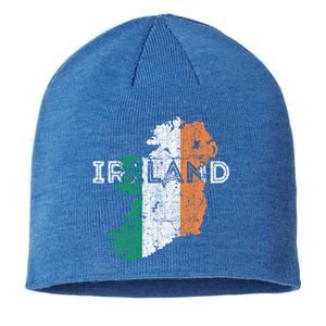 Irish Map And Flag Souvenir Gift Distressed Ireland Cool Gift Sustainable Beanie