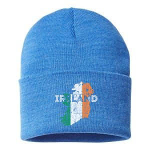 Irish Map And Flag Souvenir Gift Distressed Ireland Cool Gift Sustainable Knit Beanie