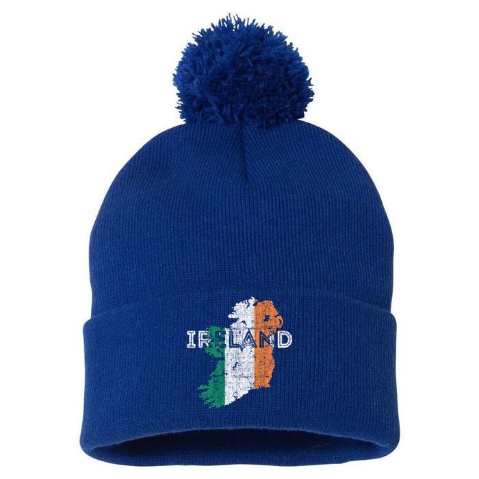 Irish Map And Flag Souvenir Gift Distressed Ireland Cool Gift Pom Pom 12in Knit Beanie