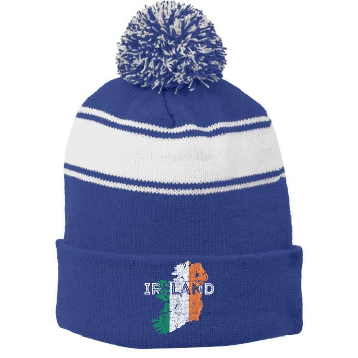 Irish Map And Flag Souvenir Gift Distressed Ireland Cool Gift Stripe Pom Pom Beanie