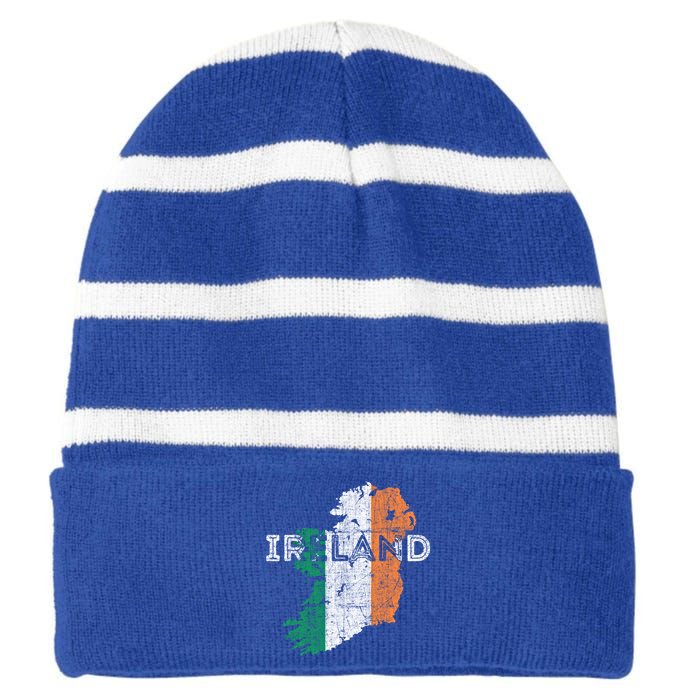 Irish Map And Flag Souvenir Gift Distressed Ireland Cool Gift Striped Beanie with Solid Band