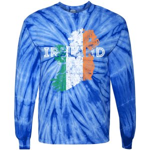 Irish Map And Flag Souvenir Gift Distressed Ireland Cool Gift Tie-Dye Long Sleeve Shirt