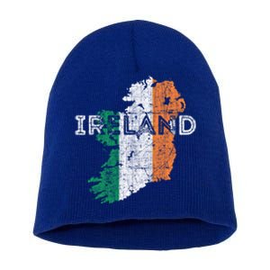 Irish Map And Flag Souvenir Gift Distressed Ireland Cool Gift Short Acrylic Beanie