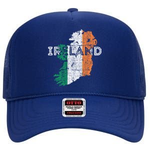 Irish Map And Flag Souvenir Gift Distressed Ireland Cool Gift High Crown Mesh Back Trucker Hat