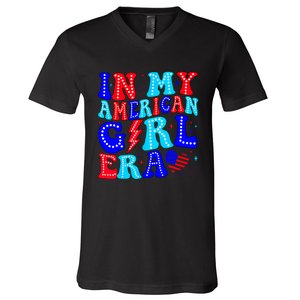 In My American Girl Era Retro 4th Of July Fourth Groovy V-Neck T-Shirt