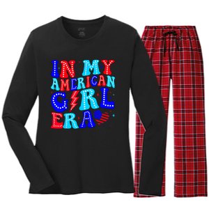 In My American Girl Era Retro 4th Of July Fourth Groovy Women's Long Sleeve Flannel Pajama Set 