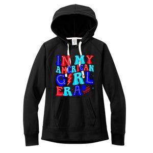 In My American Girl Era Retro 4th Of July Fourth Groovy Women's Fleece Hoodie