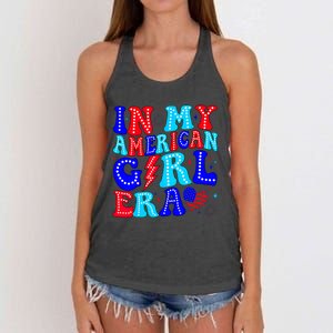 In My American Girl Era Retro 4th Of July Fourth Groovy Women's Knotted Racerback Tank