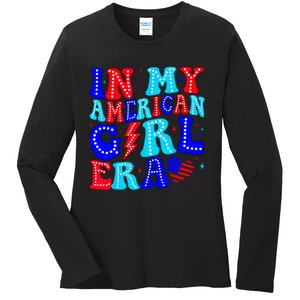 In My American Girl Era Retro 4th Of July Fourth Groovy Ladies Long Sleeve Shirt