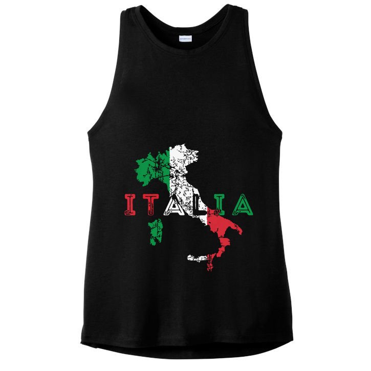 Italy Map And Flag Souvenir Distressed Italia Ladies PosiCharge Tri-Blend Wicking Tank
