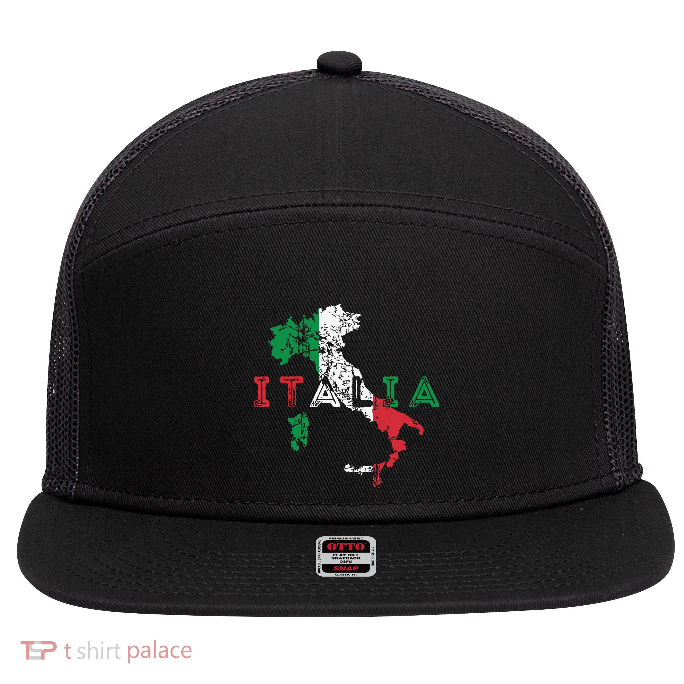 Italy Map And Flag Souvenir Distressed Italia 7 Panel Mesh Trucker Snapback Hat