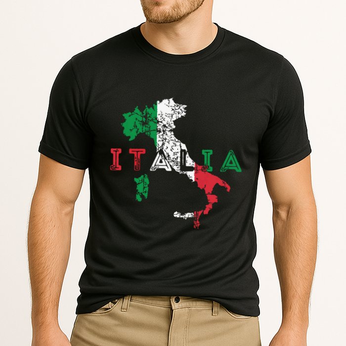 Italy Map And Flag Souvenir Distressed Italia Cooling Performance Crew T-Shirt