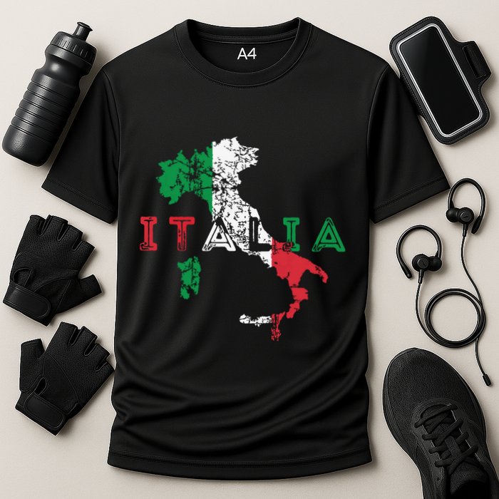 Italy Map And Flag Souvenir Distressed Italia Cooling Performance Crew T-Shirt