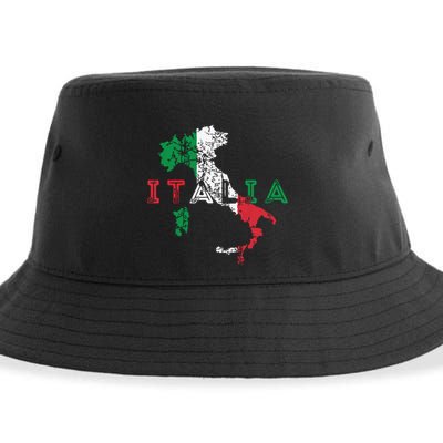 Italy Map And Flag Souvenir Distressed Italia Sustainable Bucket Hat