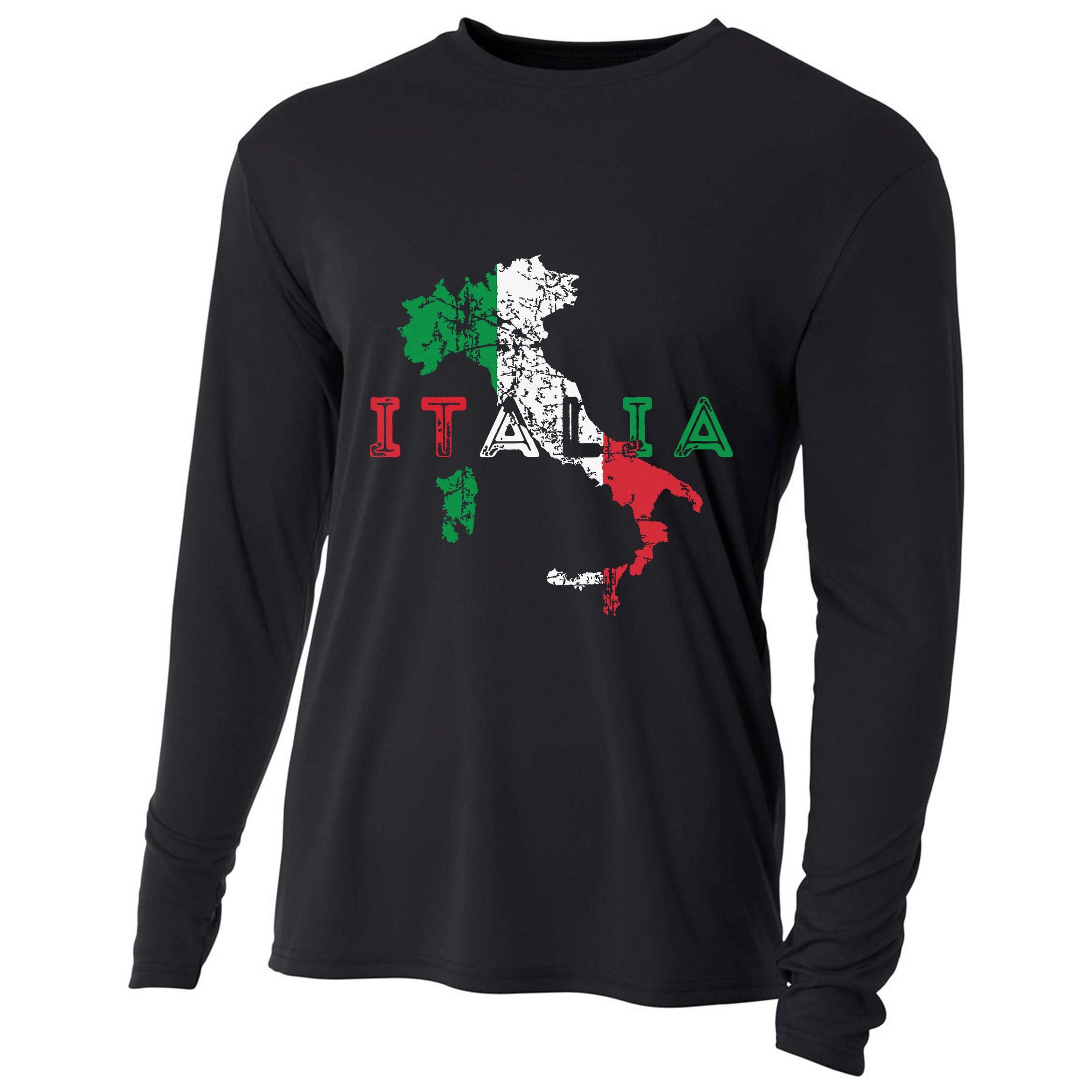 Italy Map And Flag Souvenir Distressed Italia Cooling Performance Long Sleeve Crew