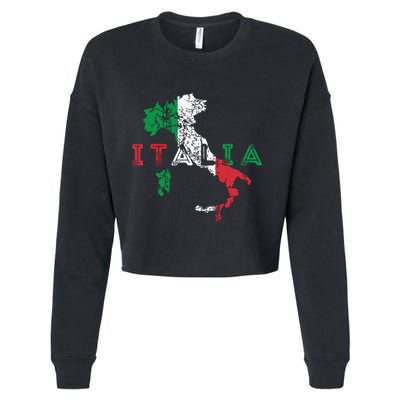 Italy Map And Flag Souvenir Distressed Italia Cropped Pullover Crew