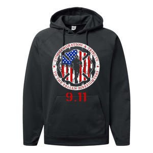 In Memory And Honor Of Firefighters Remembering 911 Performance Fleece Hoodie