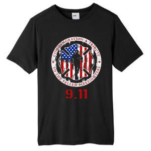 In Memory And Honor Of Firefighters Remembering 911 Tall Fusion ChromaSoft Performance T-Shirt