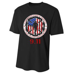 In Memory And Honor Of Firefighters Remembering 911 Performance Sprint T-Shirt