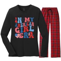 In My American Girl Era Retro 4th Of July Fourth Groovy Women's Long Sleeve Flannel Pajama Set 