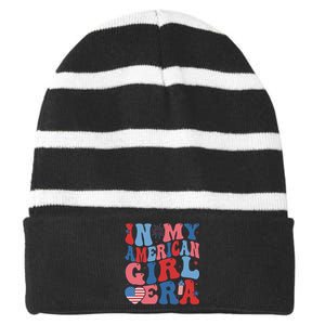 In My American Girl Era Retro 4th Of July Fourth Groovy Striped Beanie with Solid Band