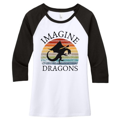 Imagine Magical And Mythical Fantasy Dragons Women's Tri-Blend 3/4-Sleeve Raglan Shirt