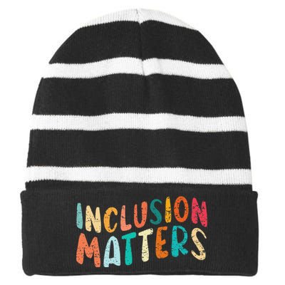 Inclusion Matters Autism SPED Teacher Speducator Striped Beanie with Solid Band