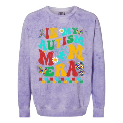 In My Autism Mom Era Groovy Puzzle Piece Retro Mothers Day Colorblast Crewneck Sweatshirt