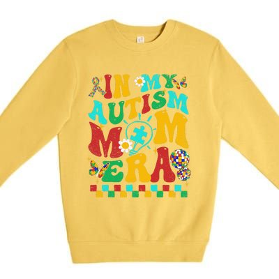 In My Autism Mom Era Groovy Puzzle Piece Retro Mothers Day Premium Crewneck Sweatshirt