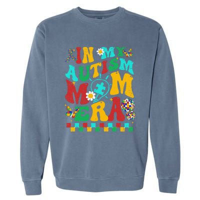 In My Autism Mom Era Groovy Puzzle Piece Retro Mothers Day Garment-Dyed Sweatshirt