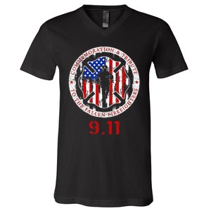 In Memory And Honor Of Firefighters Remembering 911 V-Neck T-Shirt