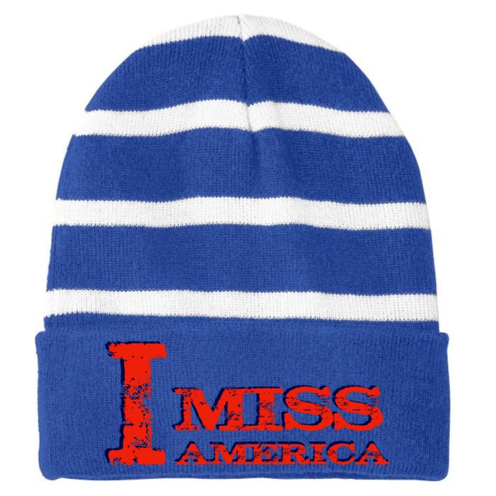 I Miss America Patriotic Gift Striped Beanie with Solid Band