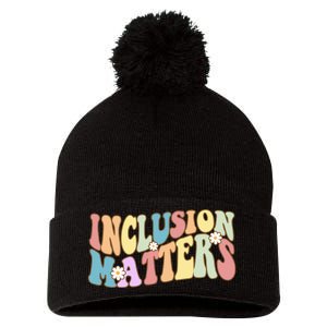 Inclusion Matters Autism Awareness Retro Floral Pom Pom 12in Knit Beanie