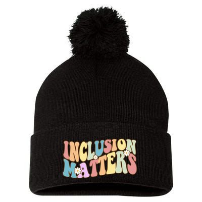Inclusion Matters Autism Awareness Retro Floral Pom Pom 12in Knit Beanie