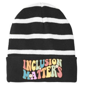 Inclusion Matters Autism Awareness Retro Floral Striped Beanie with Solid Band